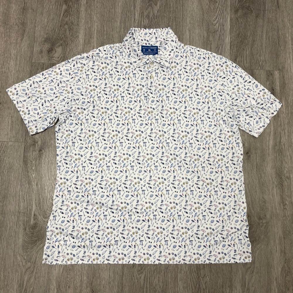 Bermuda Sands Polo Shirt Mens XL White BBQ Grill Performance Golf Short Sleeve